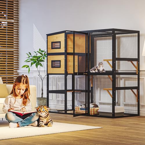 Catio Outdoor Cat Enclosure, Large Walk-in Cat Cage with Waterproof Cover, 72 inch X803947