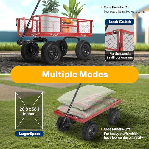 VIVOHOME Heavy Duty 880 Lbs Mesh Steel Folding Garden Cart Wagon with Removable Sides H820787