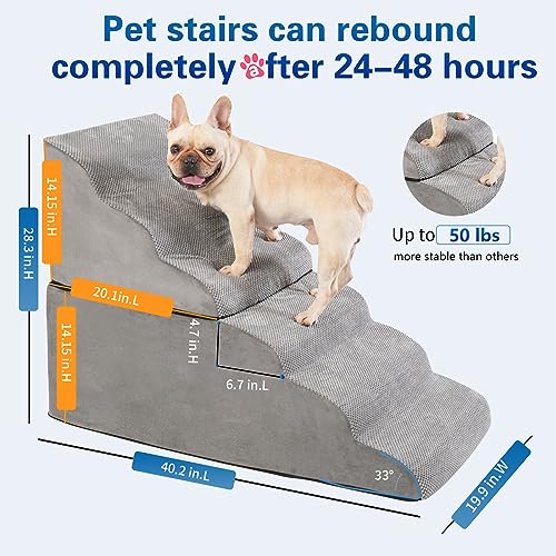 28 Inch High Dog Stairs for Bed, Extra Wide 6 Tier Pet Steps with Washable Cover F547