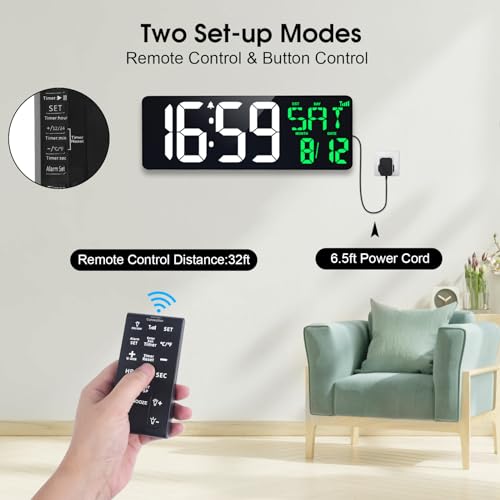 17 Inch Digital Wall Clock with Bluetooth Sync, Auto-Dimming and Remote S55740