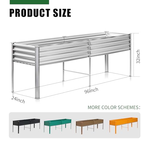 Land Guard Galvanized Raised Garden Bed with Legs, 48×24×32in Metal Elevated Planter Box Z11926