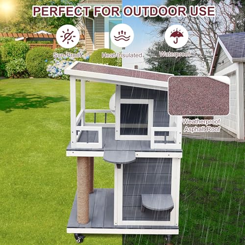 Rockever Outdoor Cat House, Large Wooden Weatherproof Shelter with Escape Door Z2462