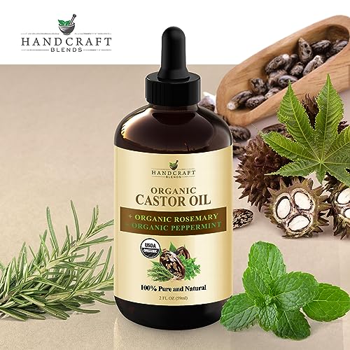 Handcraft Blends Organic Castor Oil with Rosemary and Peppermint Oil, 2 Fl Oz U51465