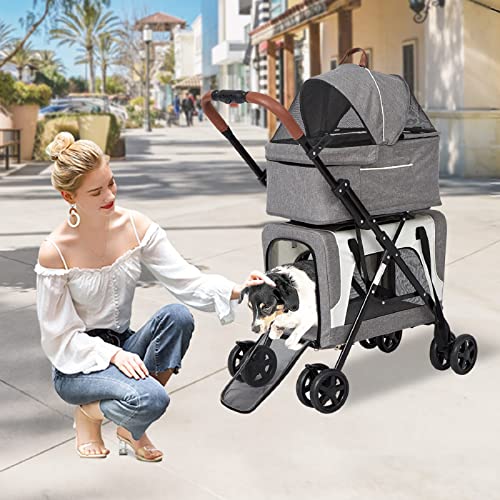 Double Dog Stroller for Small Pets with Detachable Carrier, Grey B168507