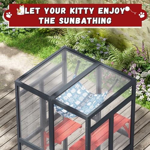Wooden Catio Outdoor Cat Enclosure with Window Access (Black) D5959