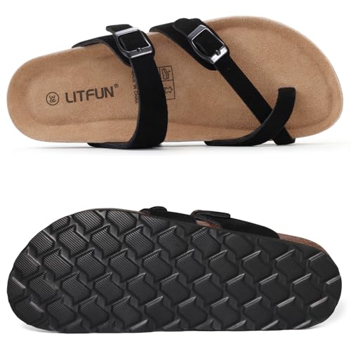 Litfun Women's Suede Cork Footbed Sandals with Adjustable Buckle R84792