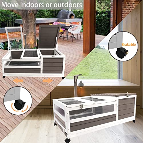Tortoise Habitat on Wheels Large Wooden Indoor Outdoor Reptile Cage with Tray 39" W U23719