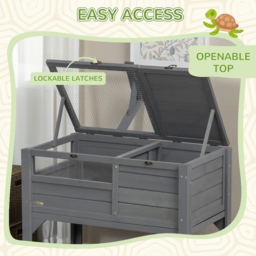 PawHut Tortoise Habitat with Shelf Storage, Weather Protection, Gray J8632