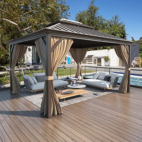 YOLENY 10' x 12' Hardtop Gazebo with Galvanized Steel Double Roof, Netting and Curtains Y84317