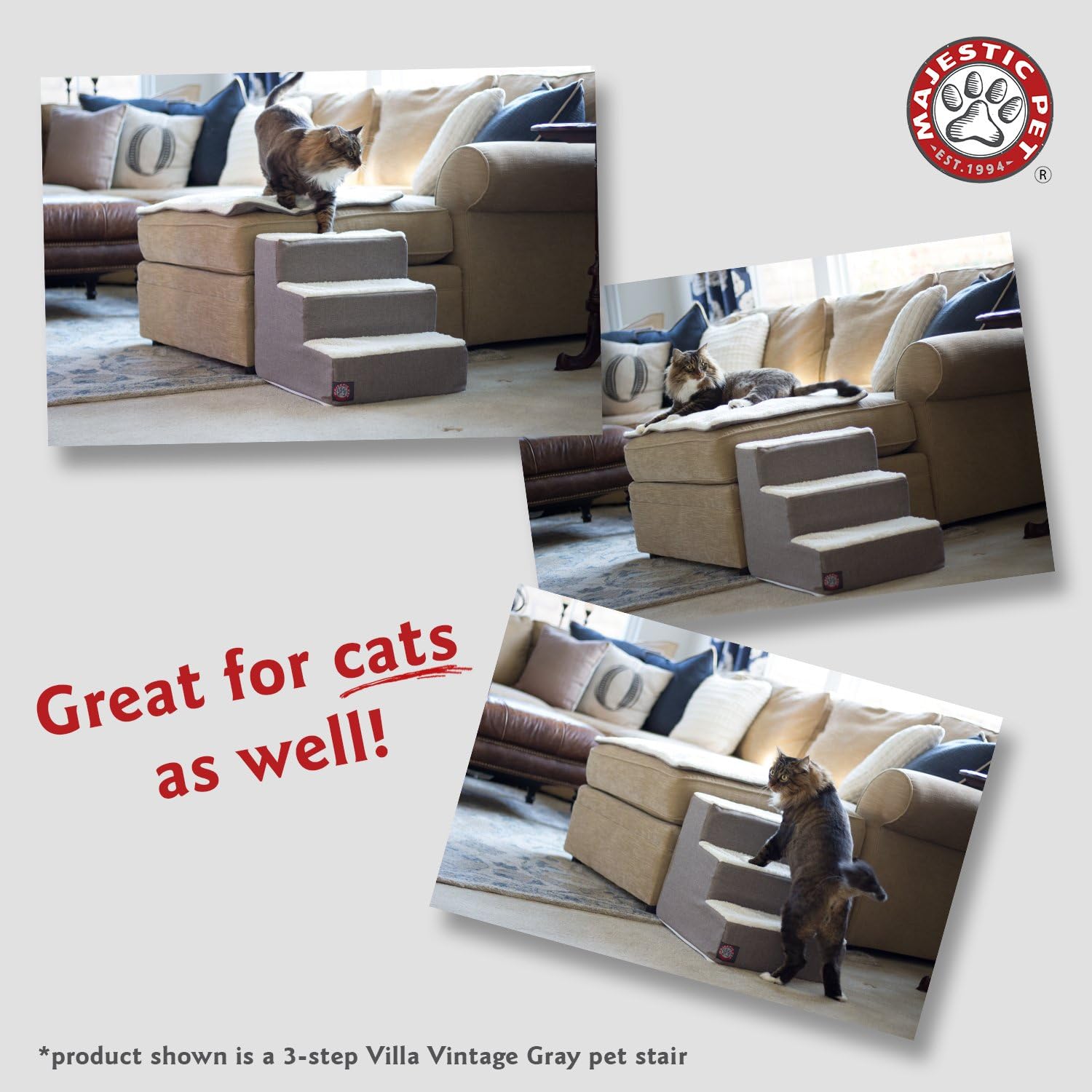 Majestic Pet Portable Pet Stairs for Dogs & Cats, Soft Sherpa Steps, Indoor Only, 250 lbs N206645