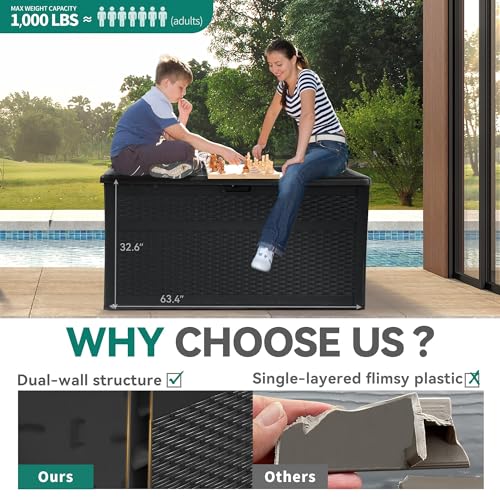 YITAHOME XXL 230 Gallon Deck Box, Double-Wall Resin Rattan Outdoor Storage, Lockable Waterproof (Gray) U617