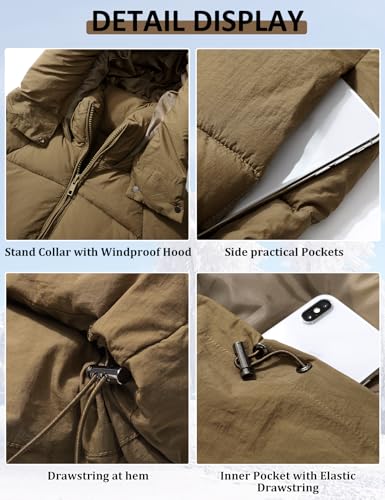 PEHMEA Women Mid-Length Puffer Hooded Jacket Winter Padded Coat V3832