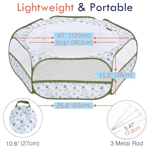 Pawaboo Small Animals Playpen, Waterproof Pet Cage Tent with Zippered Cover, Portable Outdoor Yard Fence, Green C9530