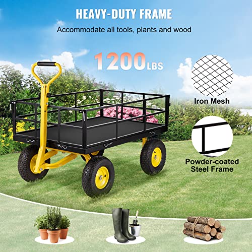 VEVOR 900 Lbs Heavy Duty Steel Garden Cart with 10" Tires and Removable Sides J262