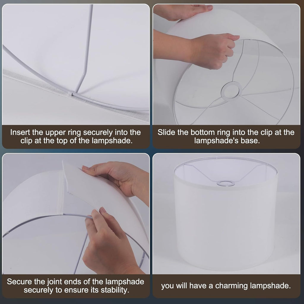 White Lamp Shade Large Drum 13" Spider Natural Linen M966239