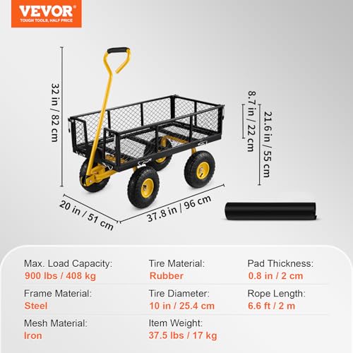 VEVOR 900 Lbs Heavy Duty Steel Garden Cart with 10" Tires and Removable Sides J262