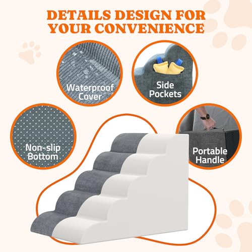 Dog Stairs for High Bed, 24" Tall Foam Pet Steps for Small Dogs, Grey A815421