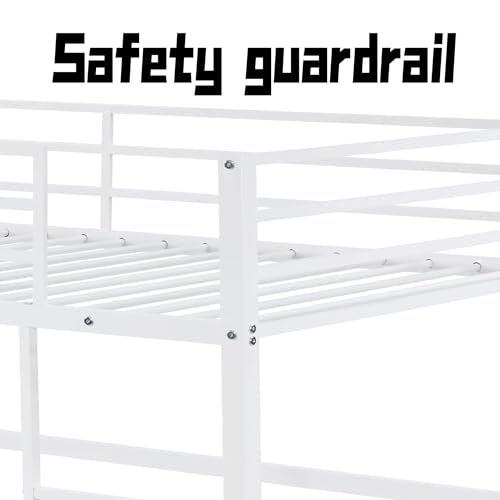 Metal Loft Bed Frame Twin Size with Safety Guard Rails & Built-in Ladder, Black C7852