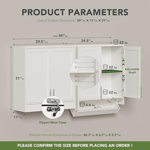 Wall Storage Cabinet with Two Shaker Doors and Shelf, Grey, 24"W, 2 Pcs N34755