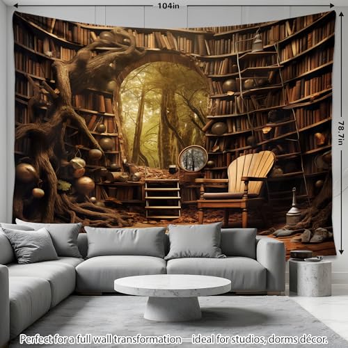 QGHOT Medieval Bookshelf Tapestry Vintage Library Wall Hanging P36533