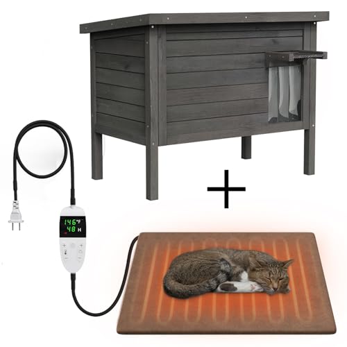 GDLF Outdoor Feral Cat House Heated Cat Shelter with All-Round Insulation Q5137
