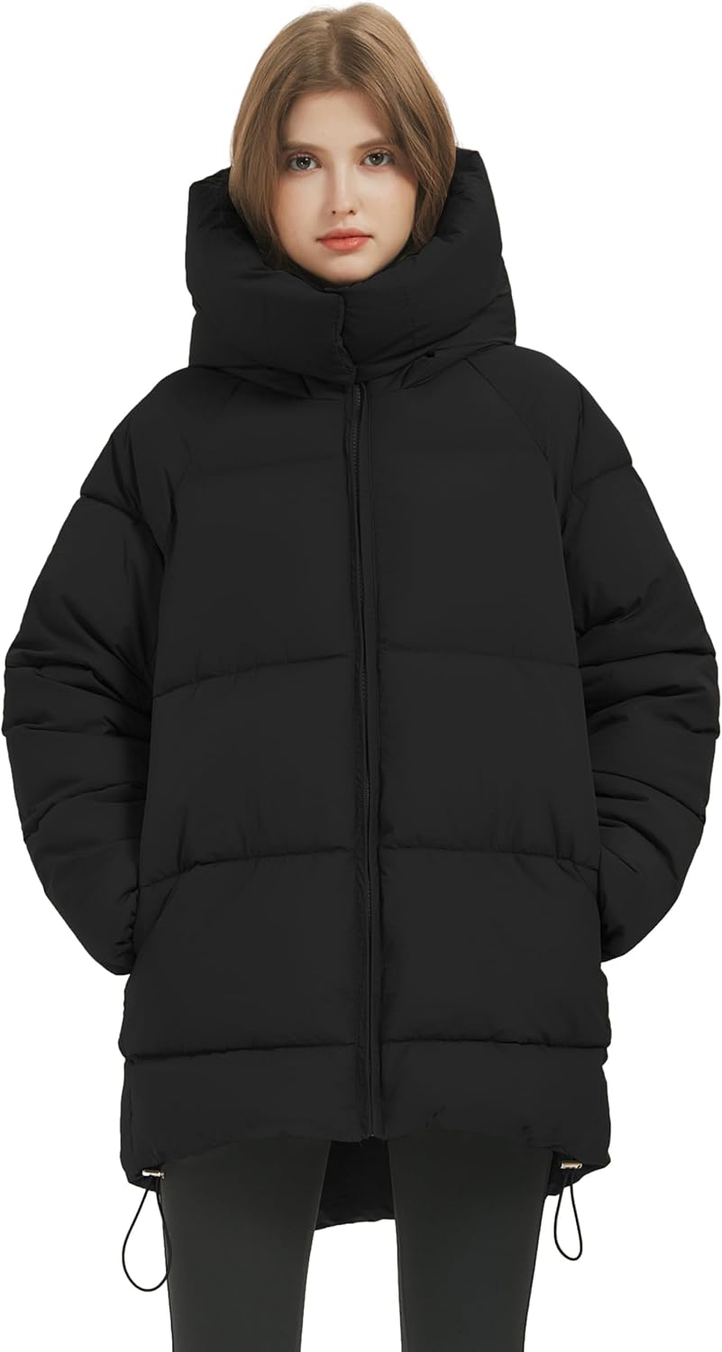Womens Winter Hooded Quilted Puffer Jacket Mid-Length Black O138
