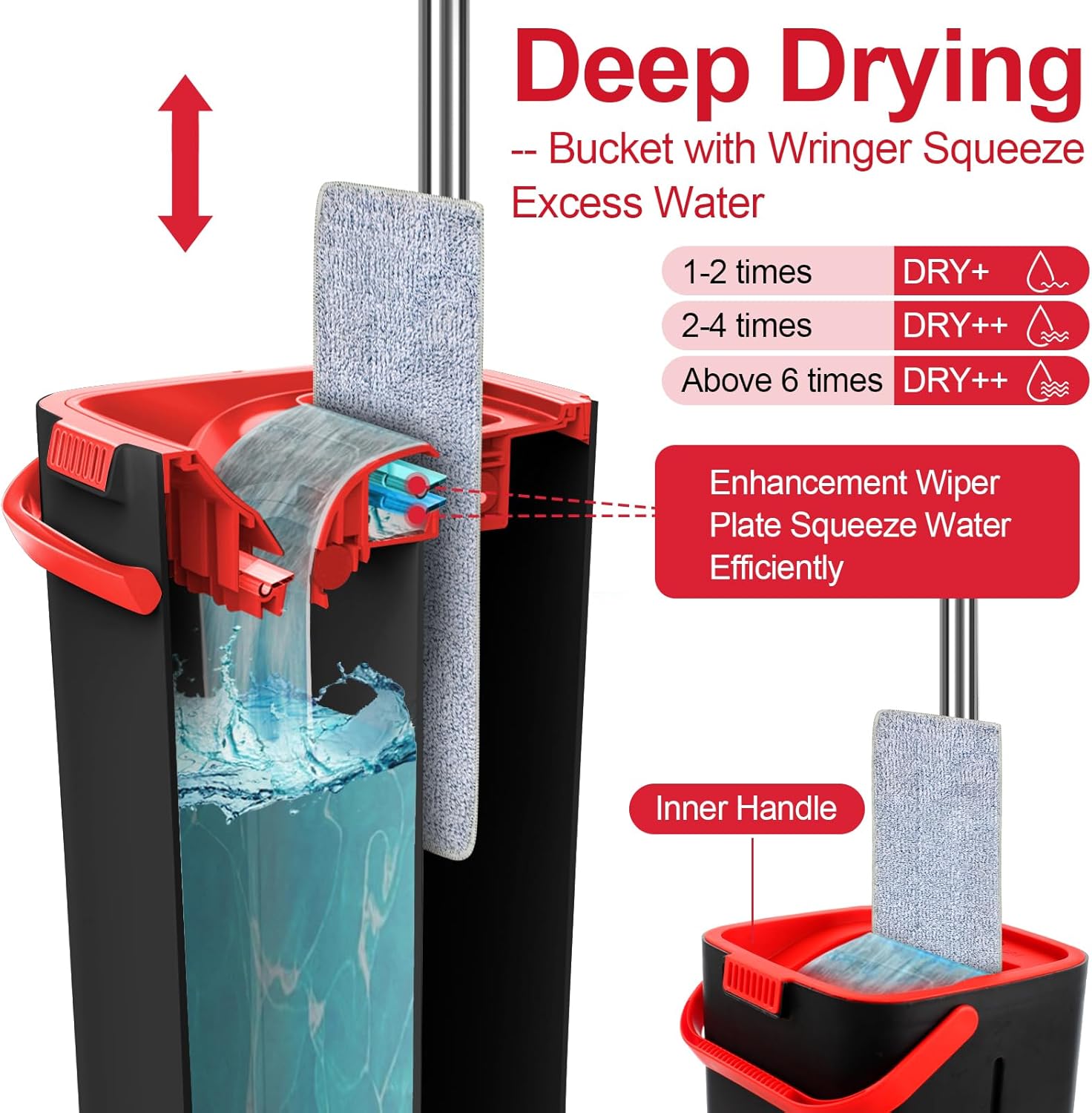 Mop and Bucket with Wringer Set, Hands Free Flat Mop with Stainless-Steel Handle, 3 Microfiber Pads S594