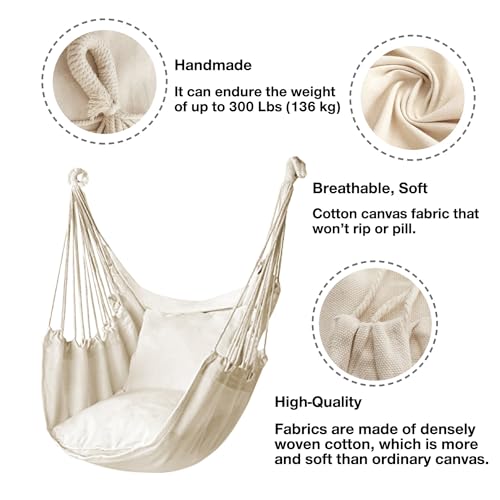 Hommtina Hammock Chair Hanging Rope Swing, Max 300 Lbs, Dark Gray W16807