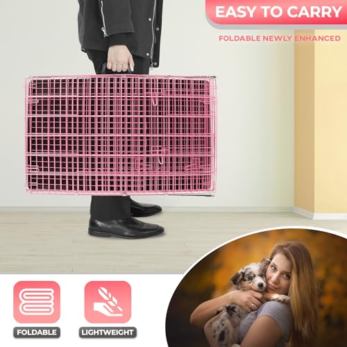 FDW Dog Crate Folding Metal Pet Cage Double Door with Divider Panel, 48 Inch, Black L2141
