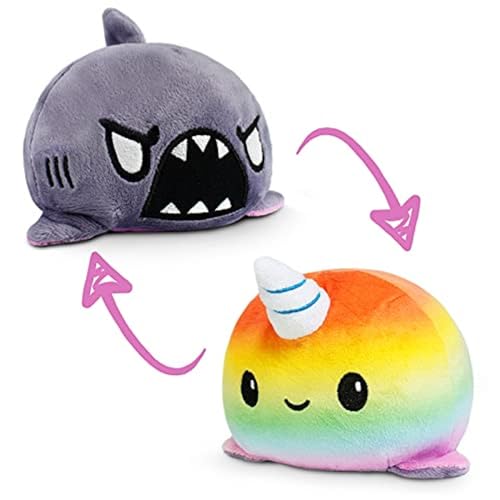 TeeTurtle - The Original Reversible Narwhal Plushie - Cute Sensory Fidget Stuffed Animals That Show Your Mood - Pink + Blue Narwhal