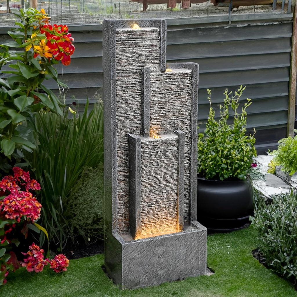 Indoor Outdoor Waterfall Fountain with LED Lights 39.3 Inches Tall D544950