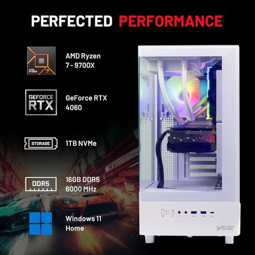 Skytech Gaming Azure 3 Desktop PC, Ryzen 7 9700X, RTX 5060, 32GB DDR5, 1TB SSD, Win 11 C168