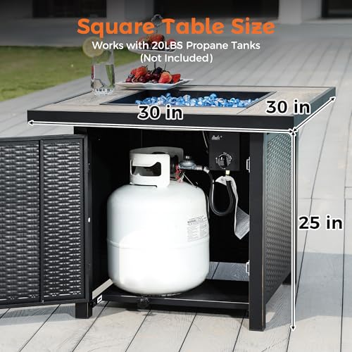 BALI OUTDOORS 50000 BTU Propane Fire Pit Table, 30 in Square Outdoor Firepit U6462