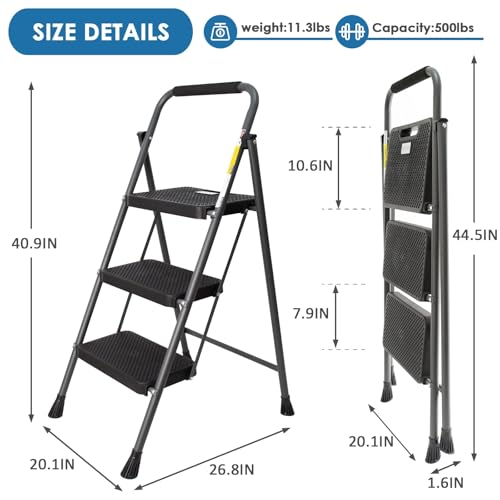GOLYTON 2 Step Ladder Lightweight Folding Step Stool with Anti-Slip Pedal, Grey A53071