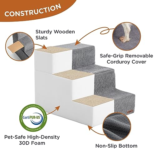 Lesure Dog Stairs for High Beds, Extra Wide 4-Steps with Non-Slip Bottom, Grey X63439