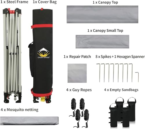 CROWN SHADES 13x13 Pop Up Gazebo with Wheeled STO-N-Go Cover Bag (Grey) N449398