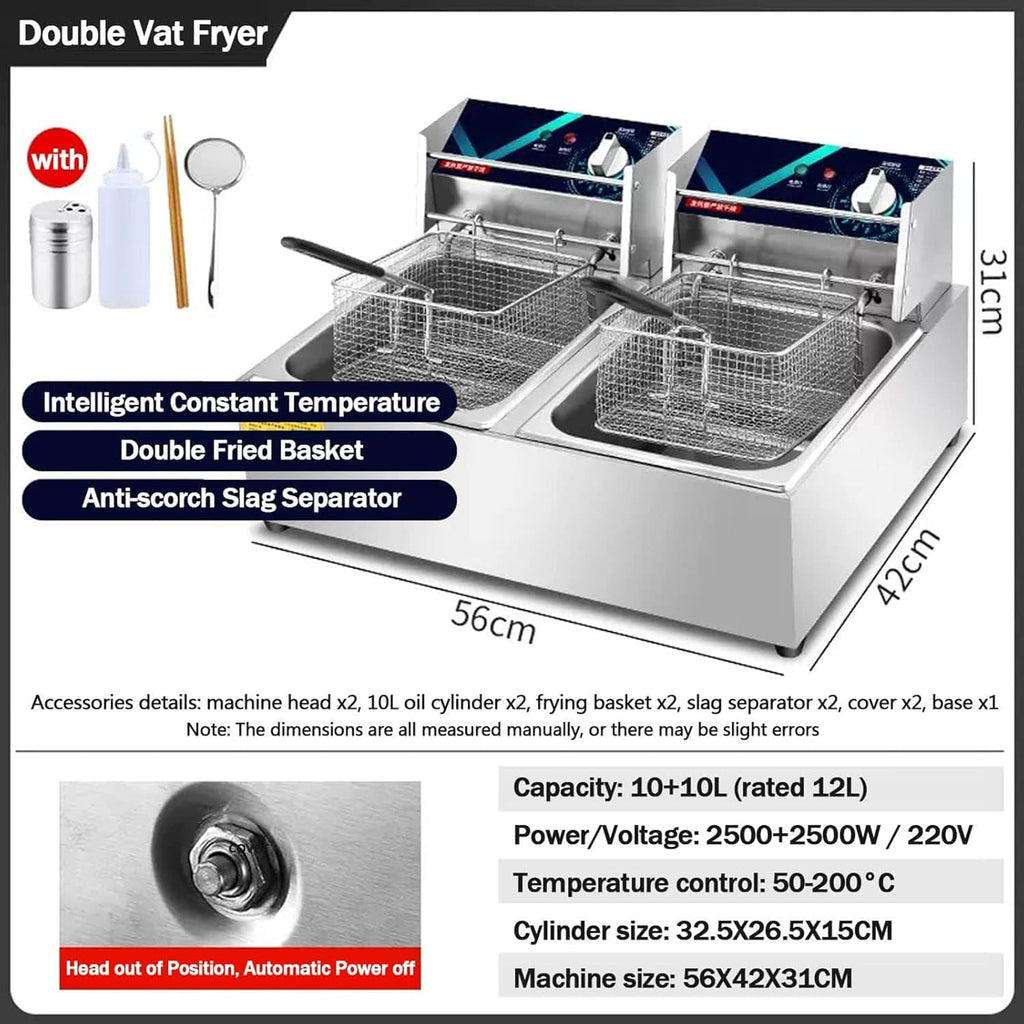 20L Electric Double-Cylinder Stainless Steel Deep Fat Fryer with 2 Baskets P8201