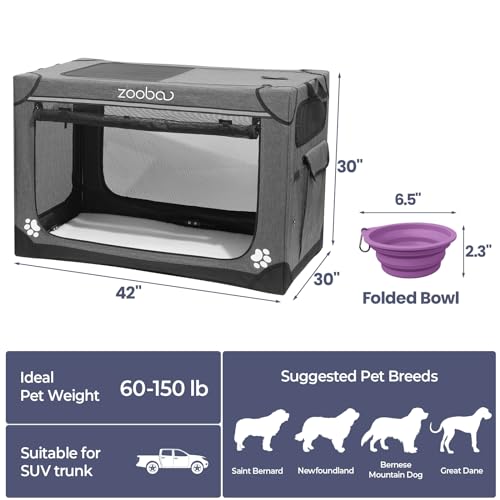 42" Portable Soft Dog Crate for Large Dogs with Carry Bag, Charcoal Gray M316
