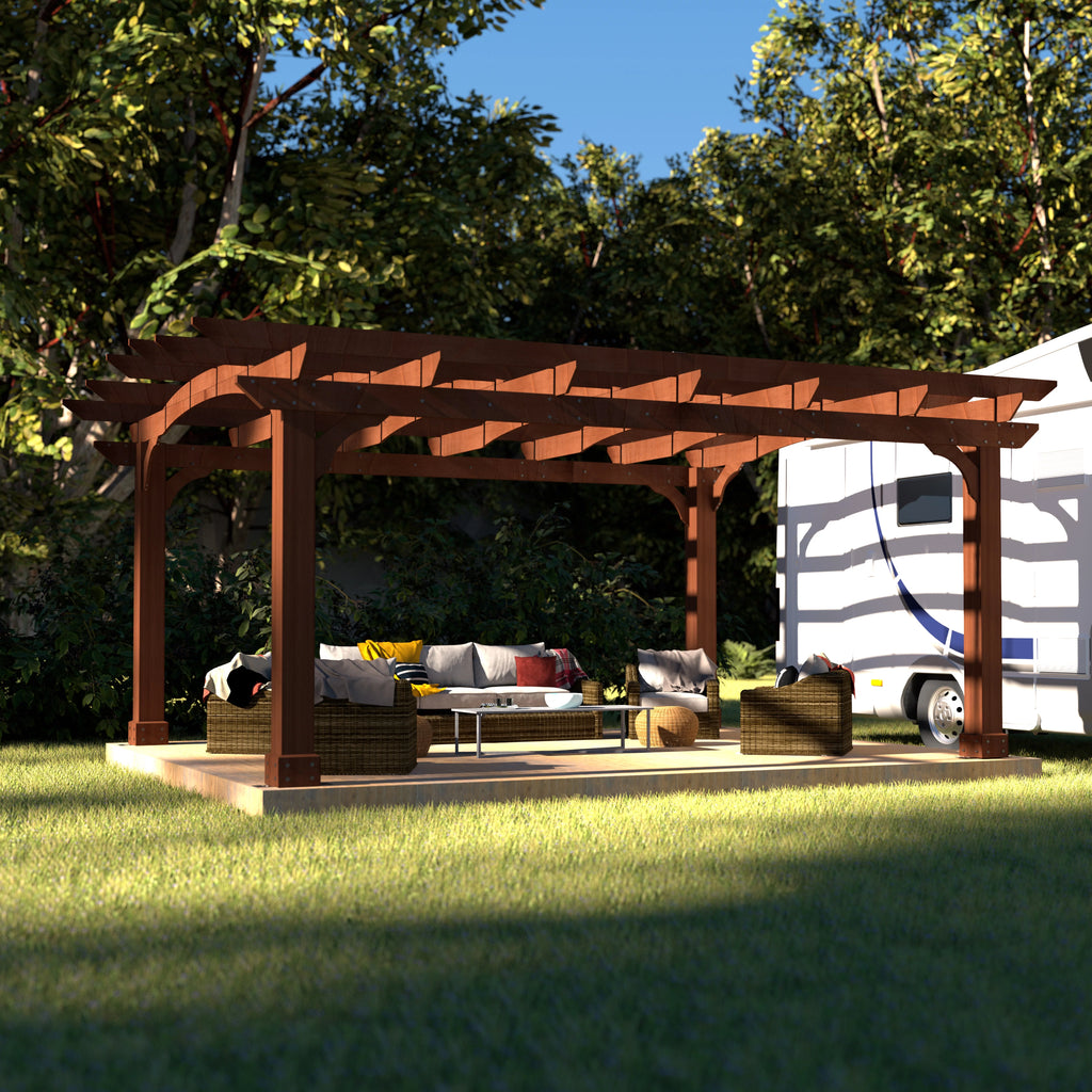 VEIKOUS 12' x14' Cedar Wood Pergola with Arched Roof for Outdoor Patio S7210