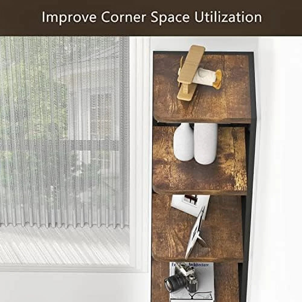 HOOMHIBIU Corner Bookshelf 6-Tier Farmhouse Bookcase, Rustic Brown J349