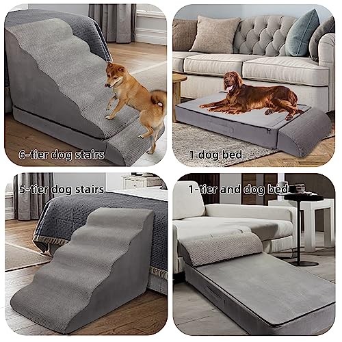 LitaiL 6 Step Foam Dog Stairs for High Beds 30-36 Inches, Non-Slip Pet Ramp for Large Dogs I40882
