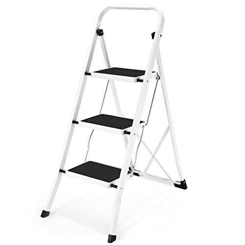 Soctone 2 Step Folding Ladder with Anti-Slip Pedal and Handrails, White V202