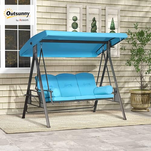 Outsunny 3-Seat Patio Swing Chair with Adjustable Canopy, Brown U4460