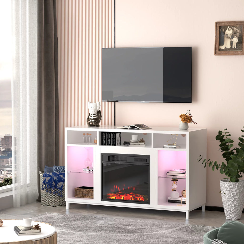 Fireplace TV Stand with 18" Electric Fireplace, White W9344