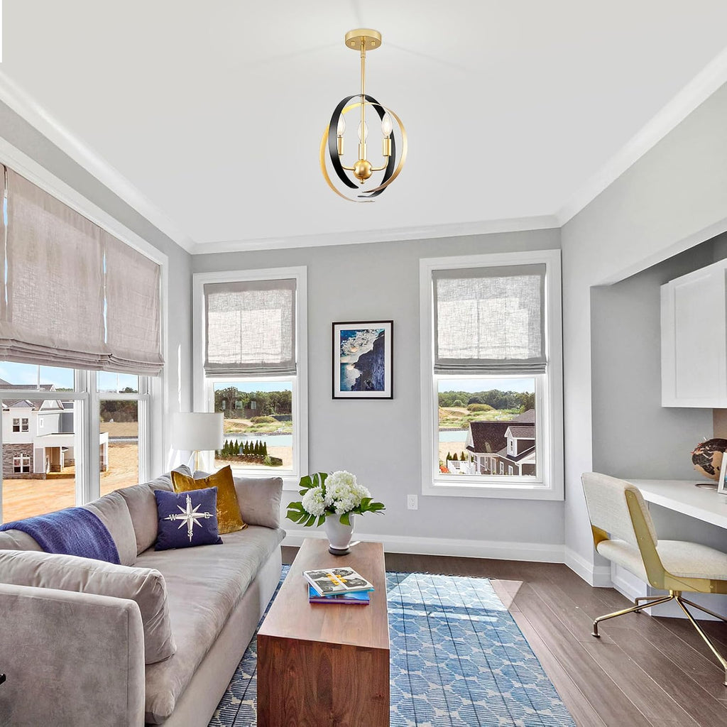 Black and Gold 3-Light Globe Pendant Chandelier for Dining Room D827