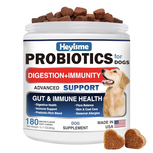Probiotics for Dogs, Improve Yeast Balance, Itchy Skin Itchy Ears, Gut Health, Allergies, Immunity, Dog Probiotics and Digestive Enzymes with Prebiotics - Reduce Diarrhea (180 Chews, Bacon)