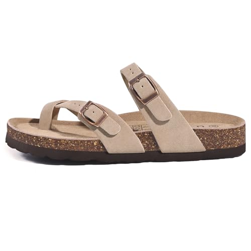 Litfun Women's Suede Cork Footbed Sandals with Adjustable Buckle R84792