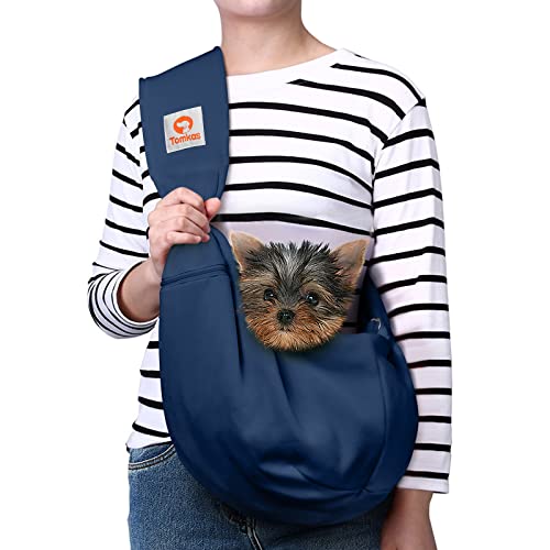 Tomkas Small Dog Sling Carrier - Adjustable Strap & Zip Pocket - Suitable for Puppies (Black)