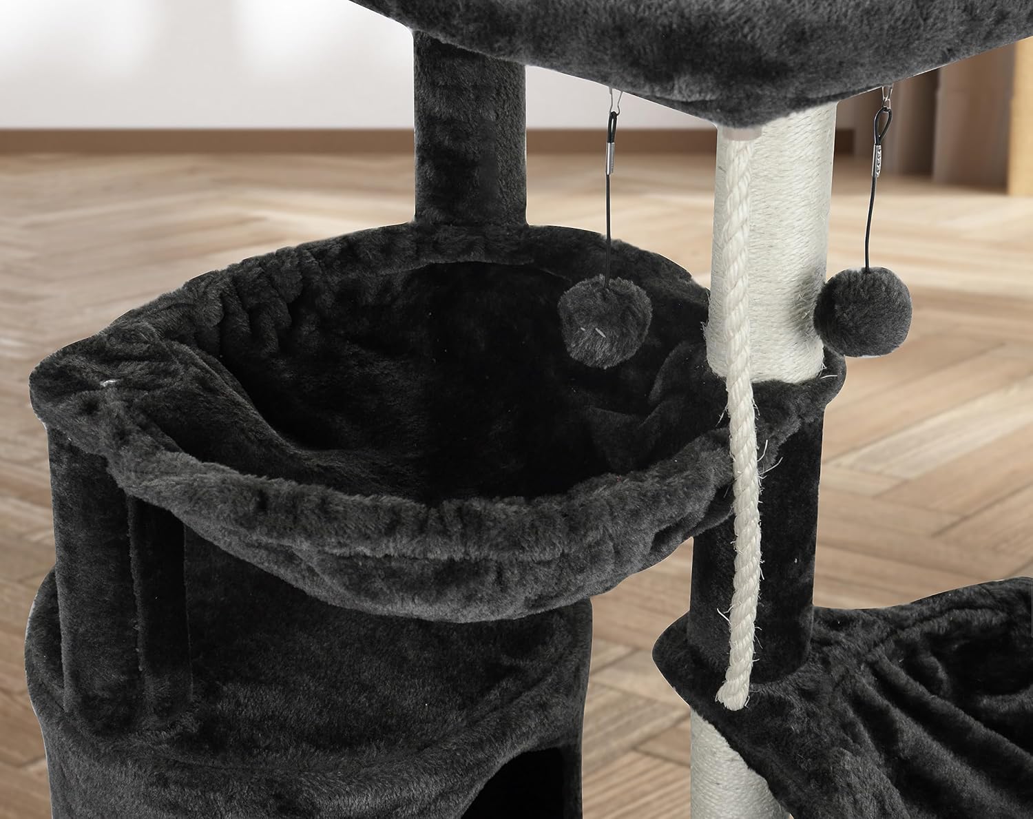 Xin Three Layer Cat Tree with Cat Condo and Two Hammocks, Darkgray C11890