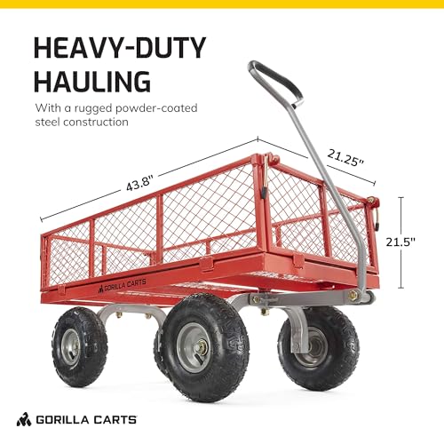 Gorilla Carts Steel Utility Wagon with Removable Side Panels, 1000 lb Capacity, Gray U674568